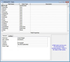 Create structure of table EMPLOYEES in Design View
