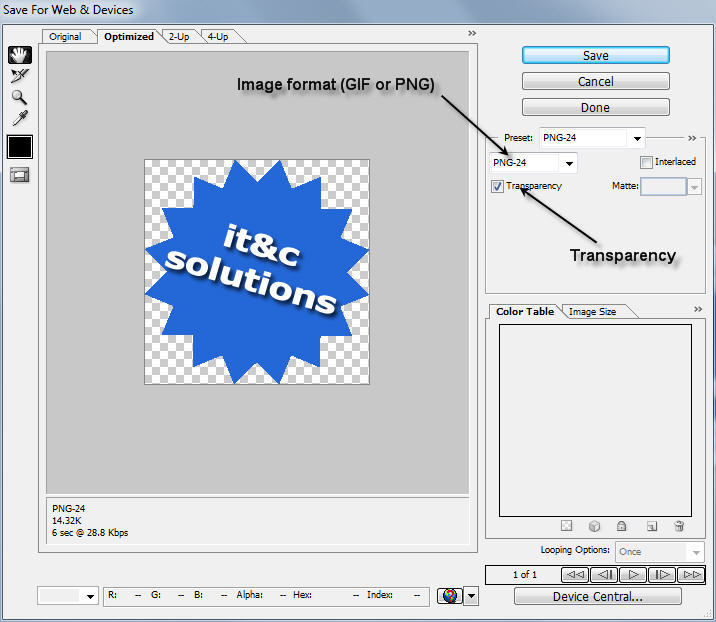 Save for Web & Devices option in Photoshop CS3 / CS4