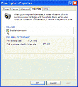 Windows XP - Power Options Hibernate