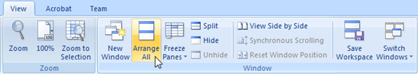 MS Excel 2007 and 2010 View - Window Menu