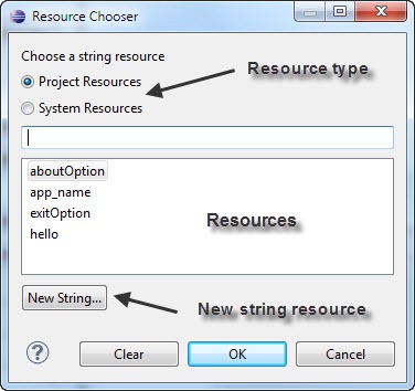 Resource Chooser Dialog in the Android Menu editor