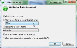 Windows mobile device center settings