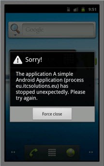 Android Application Runtime Error Message